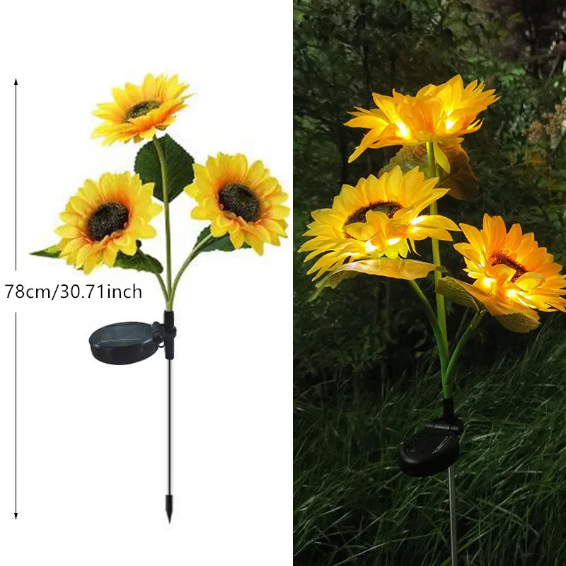 3 Heads LED Solar Simulation Sunflower Light Garden Yard Lawn Night Lights Landscape Lamp Home Decoration Christmas Flower Light