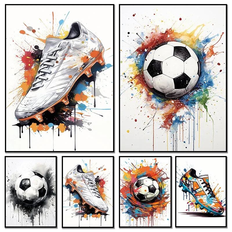 Fashion Graffiti Football Shoes Canvas Painting Modern Art Poster Inspirational Wall Picture for Men Boy  Living Room Home Decor