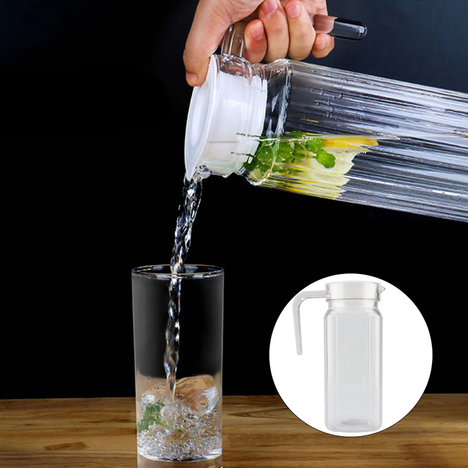 Cold Water Bottle Acrylic Transparent Juice Bottle Striped Water Ice Cold Juice Jug with Lid for Bar Home Restaurant Coffee Shop