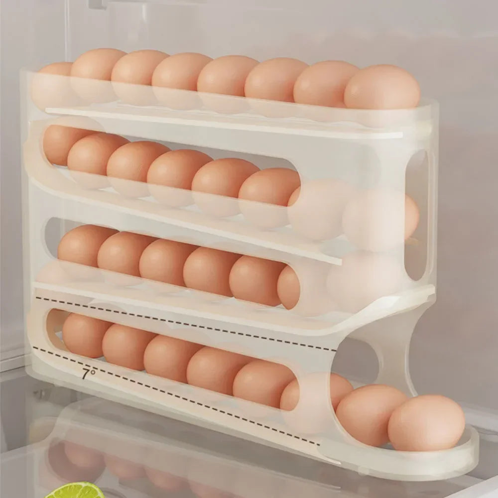 4 Layers Automatic Rolling Egg Holder Rack Fridge Egg Storage Box Container Kitchen Refrigerator Egg Dispenser Fridge Organizer