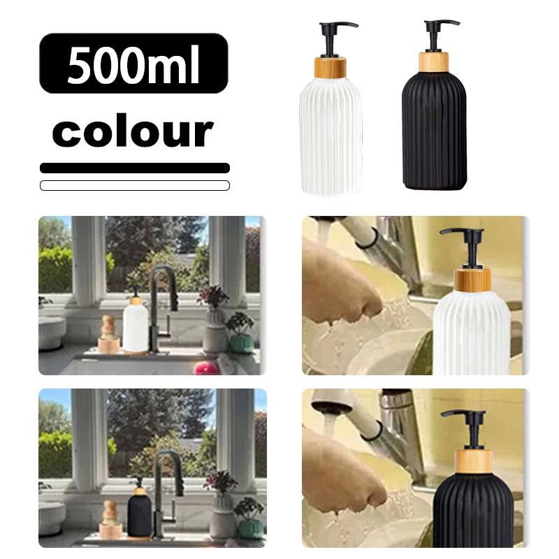 500ml Strip Soap Dispenser With Bamboo Pump Refillable Bottle Shampoo Conditioner Lotion Body Wash Empty Container For Bathroom