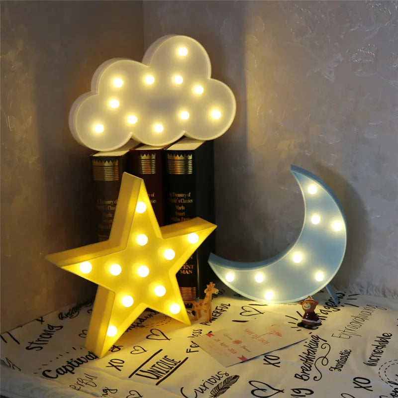 Rainbow Star Cloud Moon LED Night Light Battery Powered Wall Hanging Lamps Warm White Marquee Sign for Bedroom Nursery Decor