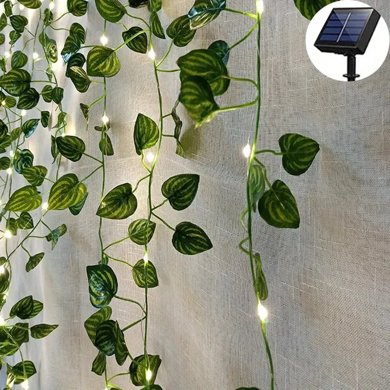 2M 20 LED Solar Green Leaf String Light Garden Lights New Year Decorations String Lamp Wedding Thanksgiving Christmas Decoration