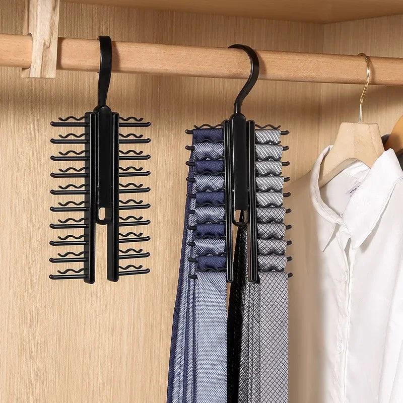 Tie Hanger Rotatable Necktie Storage Rack Wardrobe Organizer 20 Rows Large Capacity Belt Tie Hooks Closet Skidproof Tie Clamp