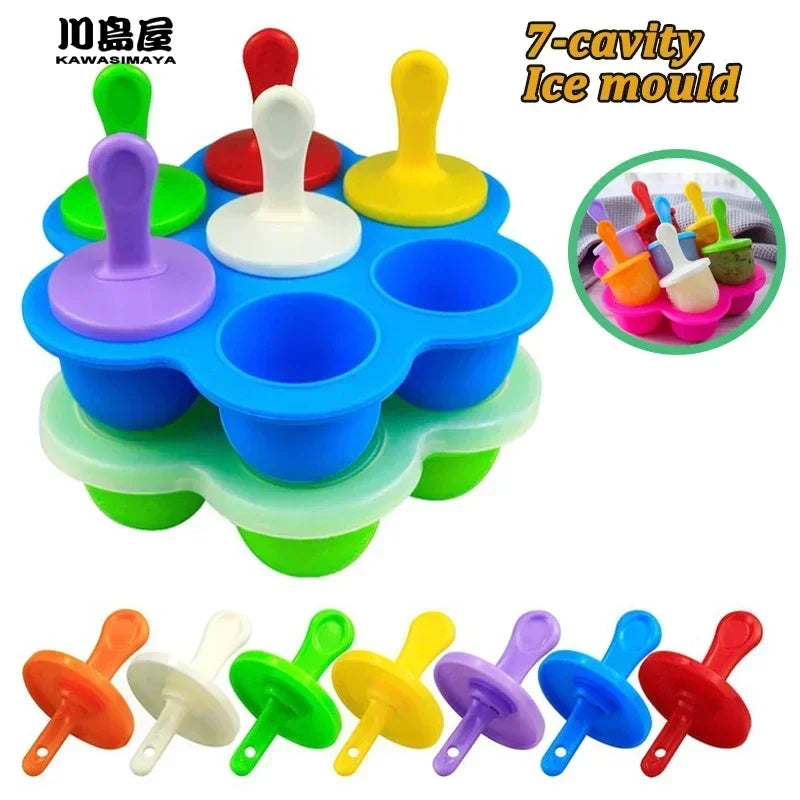 7 Holes DIY Ice Cream Pops Silicone Mold Ice Cream Ball Maker Popsicles Molds Baby Fruit Shake Home Kitchen Accessories Tool