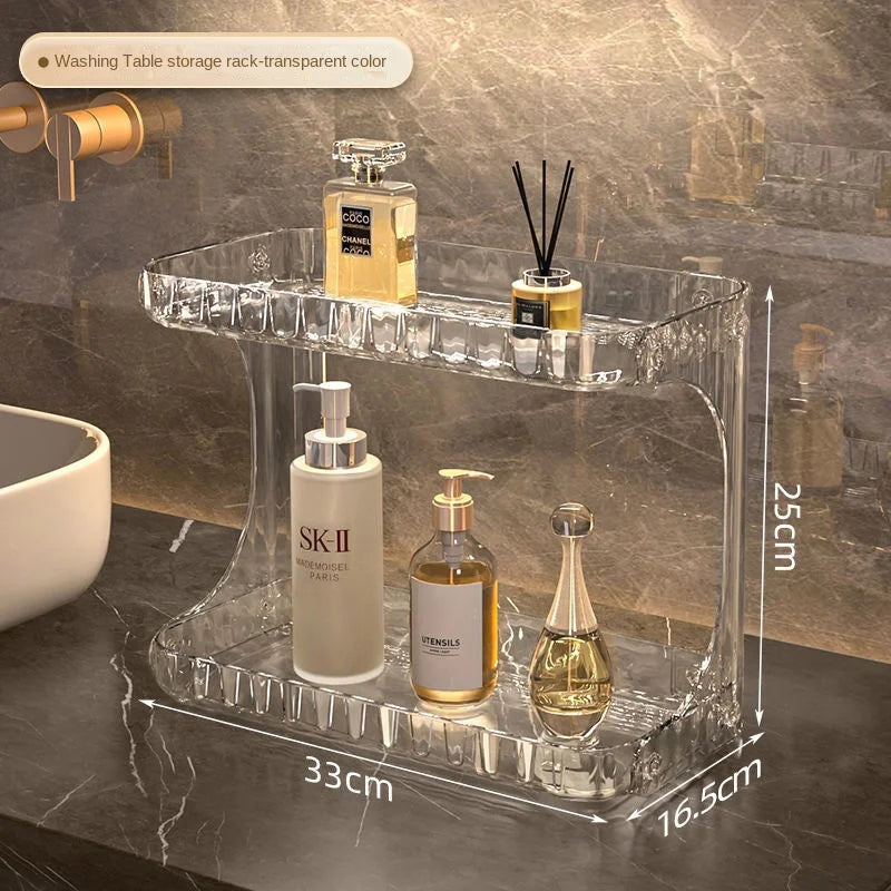 Light Luxury Double-Layer Vanity Storage Rack Clear Perfume Holder Bathroom Skincare Makeup Organizer Cosmetic Storage Shelf