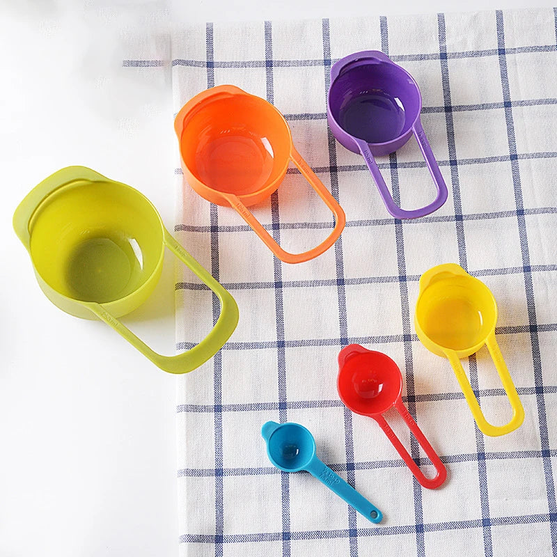 6/12 PcsRainbow Measuring Cup Colored Plastic Flour Measuring Spoon Scale Measuring Spoon Set Baking Accessories Kitchen Tools