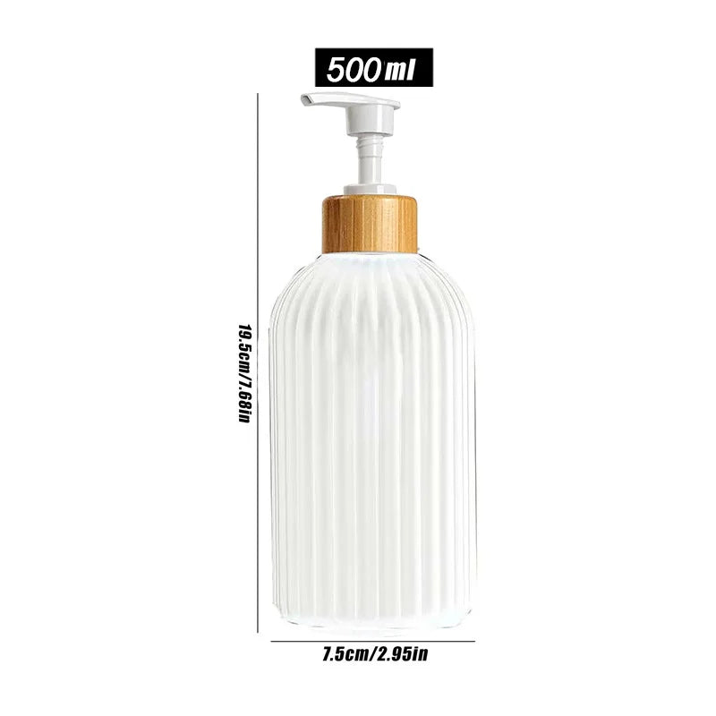 500ml Strip Soap Dispenser With Bamboo Pump Refillable Bottle Shampoo Conditioner Lotion Body Wash Empty Container For Bathroom