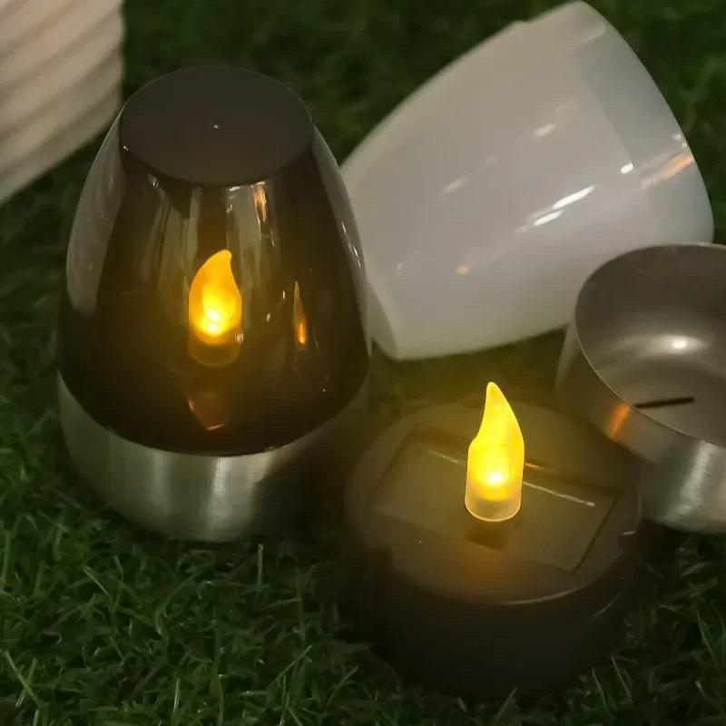 3-1Pcs Solar Candle Light Flameless LED Night Lights Stainless Steel Waterproof Lawn Light Outdoor Garden Birthday Party Decors