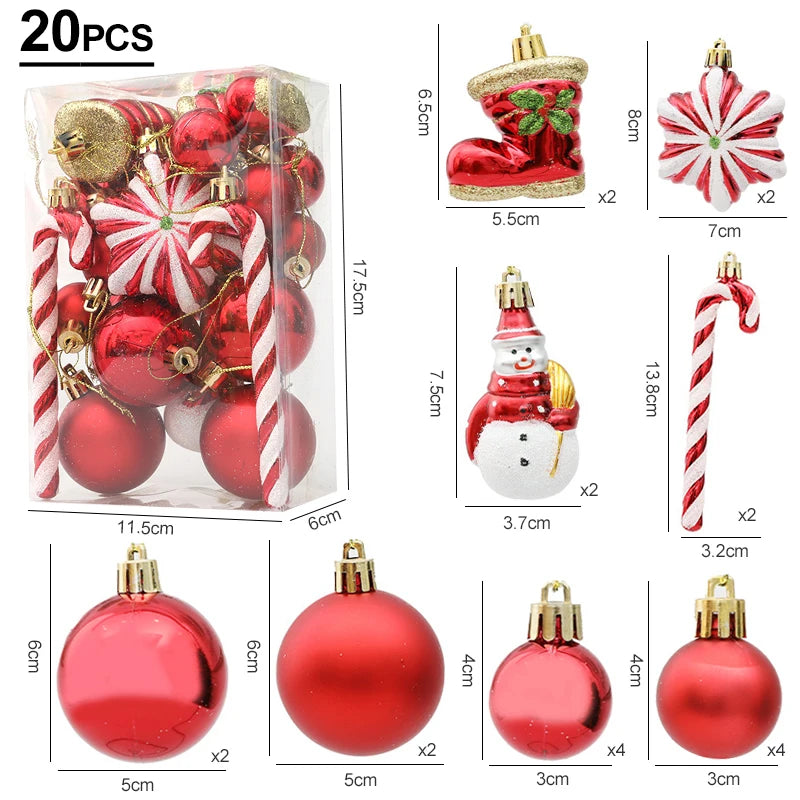 Christmas Tree Balls Red Candy Cane Hanging Ornament Big Pendants Set Christmas Decorations For Home 2024 Natal Navidad New Year