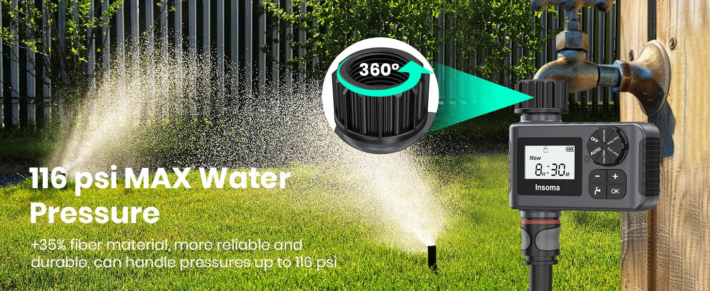 Insoma Automatic Water Timer Intelligent Irrigation Watering System Sprinkler Timer Garden Programmer Equipment IPX5 LCD Display