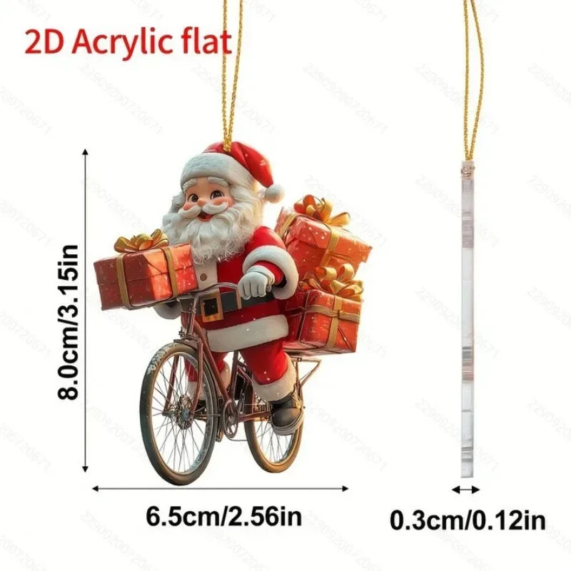 Christmas Tree Pendant Acrylic Flat Cartoon Santa Claus Snowman Festive Hanging Ornaments for Christmas Tree Decor Cute Cartoon