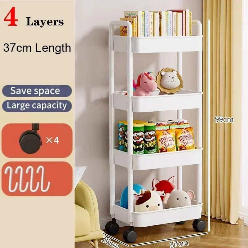 Bookshelf Storage Trolley Mobile Kitchen Organizer Cart With Wheels Multi-Layer Bathroom Shelves Household Snacks Storage Rack