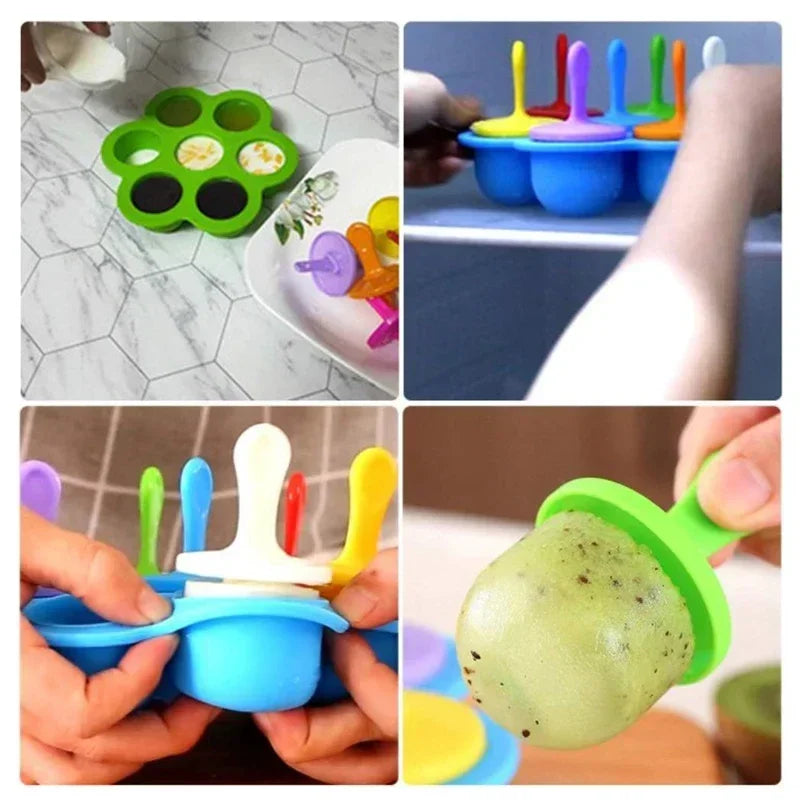 7 Holes DIY Ice Cream Pops Silicone Mold Ice Cream Ball Maker Popsicles Molds Baby Fruit Shake Home Kitchen Accessories Tool