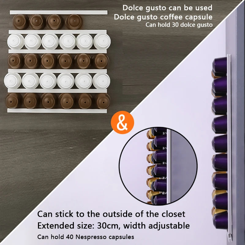 6pc Coffee Capsule Set Storage Rack, Adhesive Refrigerator Wall-mounted Punch-free Rack, Light Luxury Household Convenient Displ