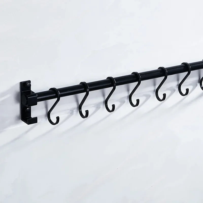 Matt Black Kitchen Hook Rack Pantry Bar Kitchen Shelf American Style Space Aluminum Frame Kitchenware Utensil Tool Storage Rack