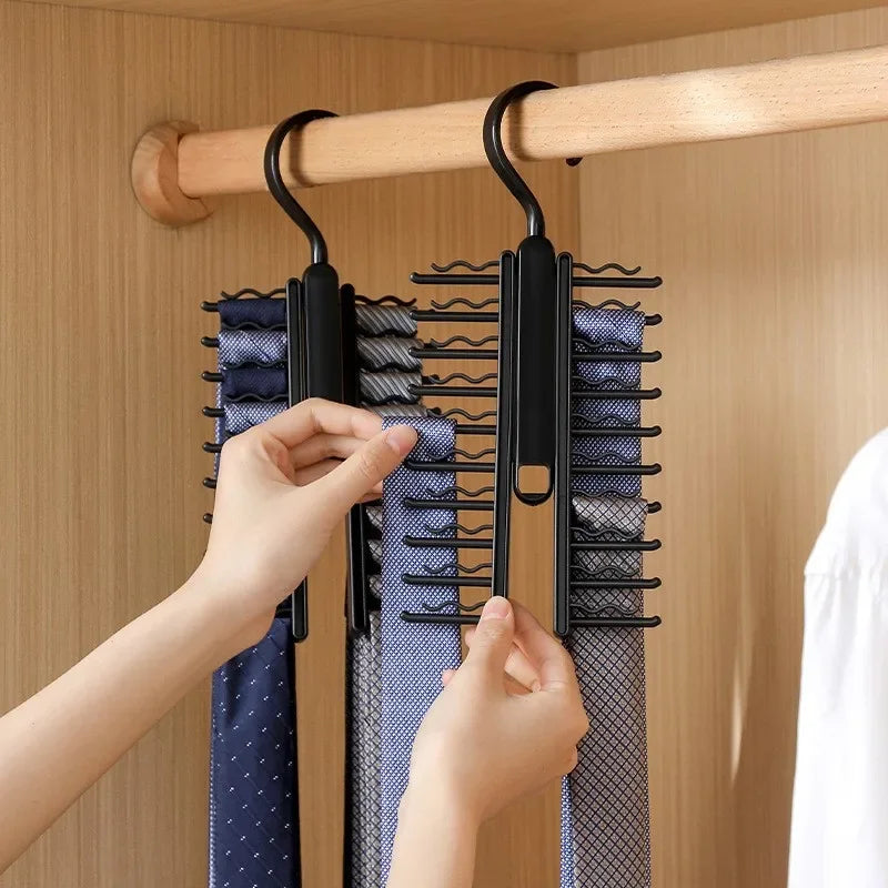 Tie Hanger Rotatable Necktie Storage Rack Wardrobe Organizer 20 Rows Large Capacity Belt Tie Hooks Closet Skidproof Tie Clamp