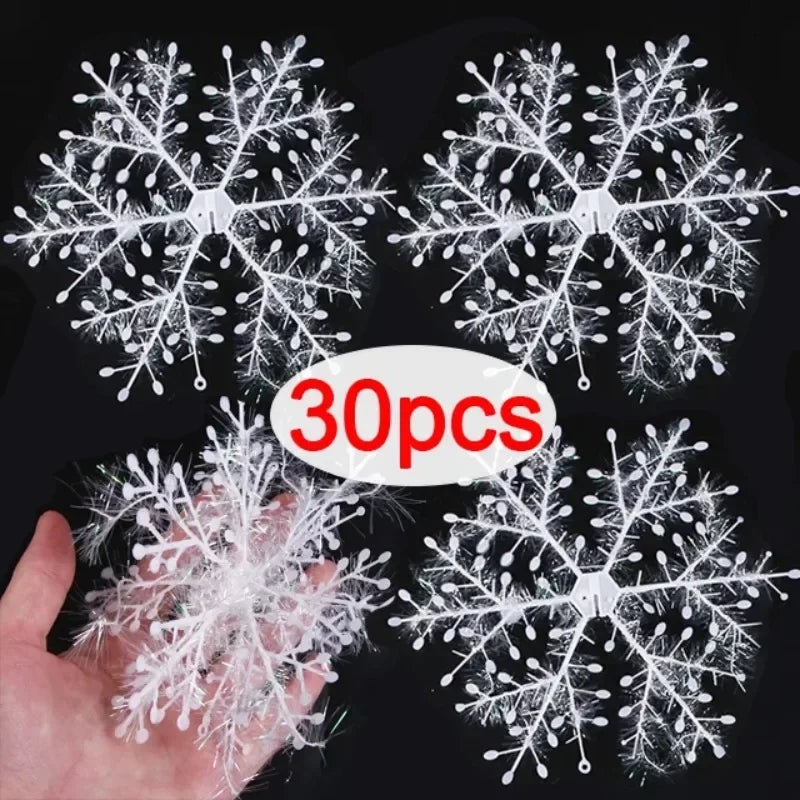 30Pcs Christmas Snowflake Decoration White Glitter Fake Snowflake DIY Xmas Tree Hanging Pendents New Year Home Party Ornaments