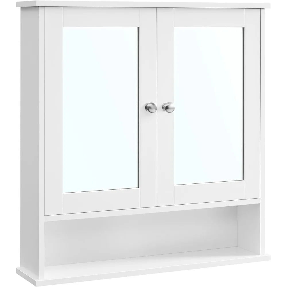 Bathroom Cabinet with Mirror, Wall Cabinet with 2 Mirrored Doors, Adjustable Shelf, Open Compartment, Wall-Mounted