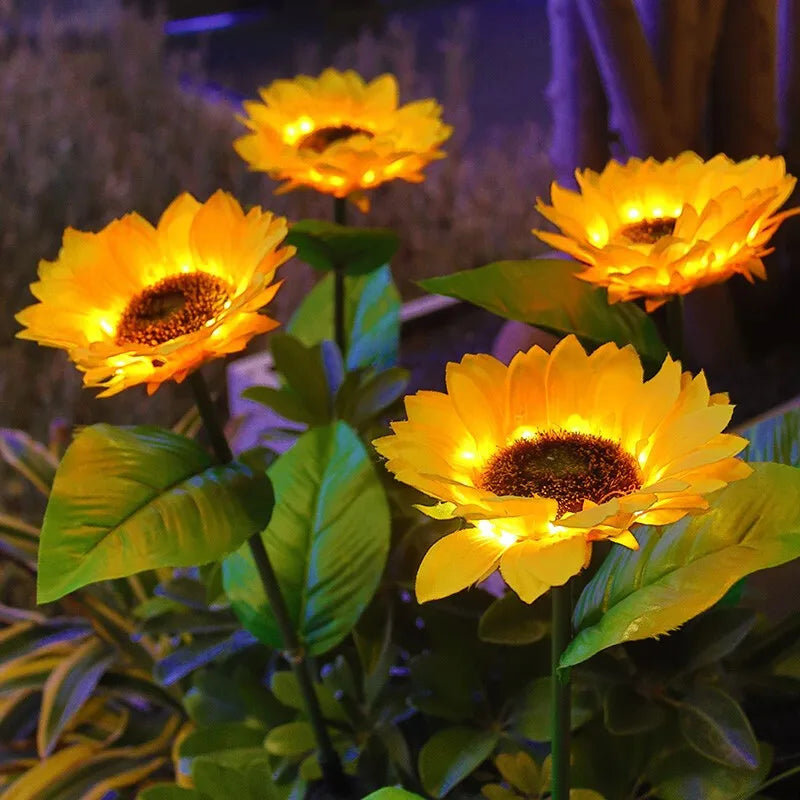 3 Heads LED Solar Simulation Sunflower Light Garden Yard Lawn Night Lights Landscape Lamp Home Decoration Christmas Flower Light