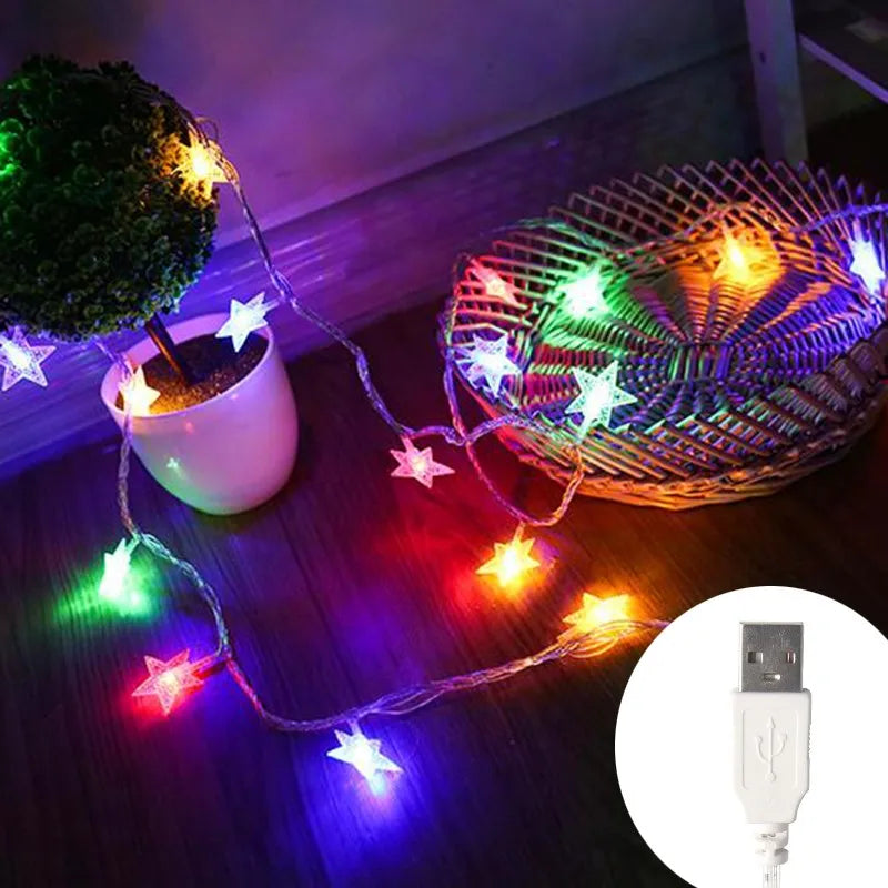 LED String Lights Outdoor Star Chain Lights Garland Lights Bulb Fairy Lights Party Home Wedding Garden Christmas Decor