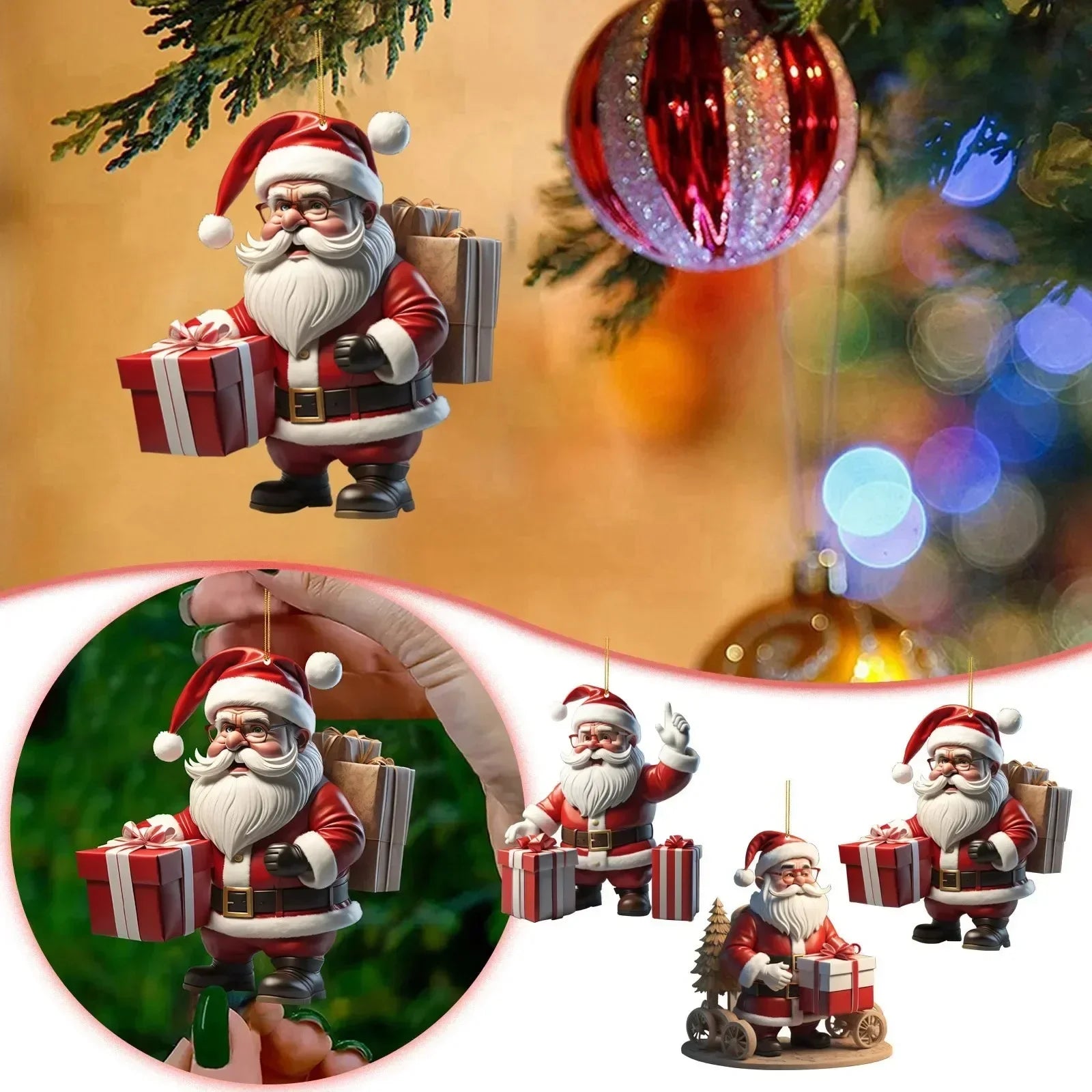 Christmas Tree Pendant Acrylic Flat Cartoon Santa Claus Snowman Festive Hanging Ornaments for Christmas Tree Decor Cute Cartoon