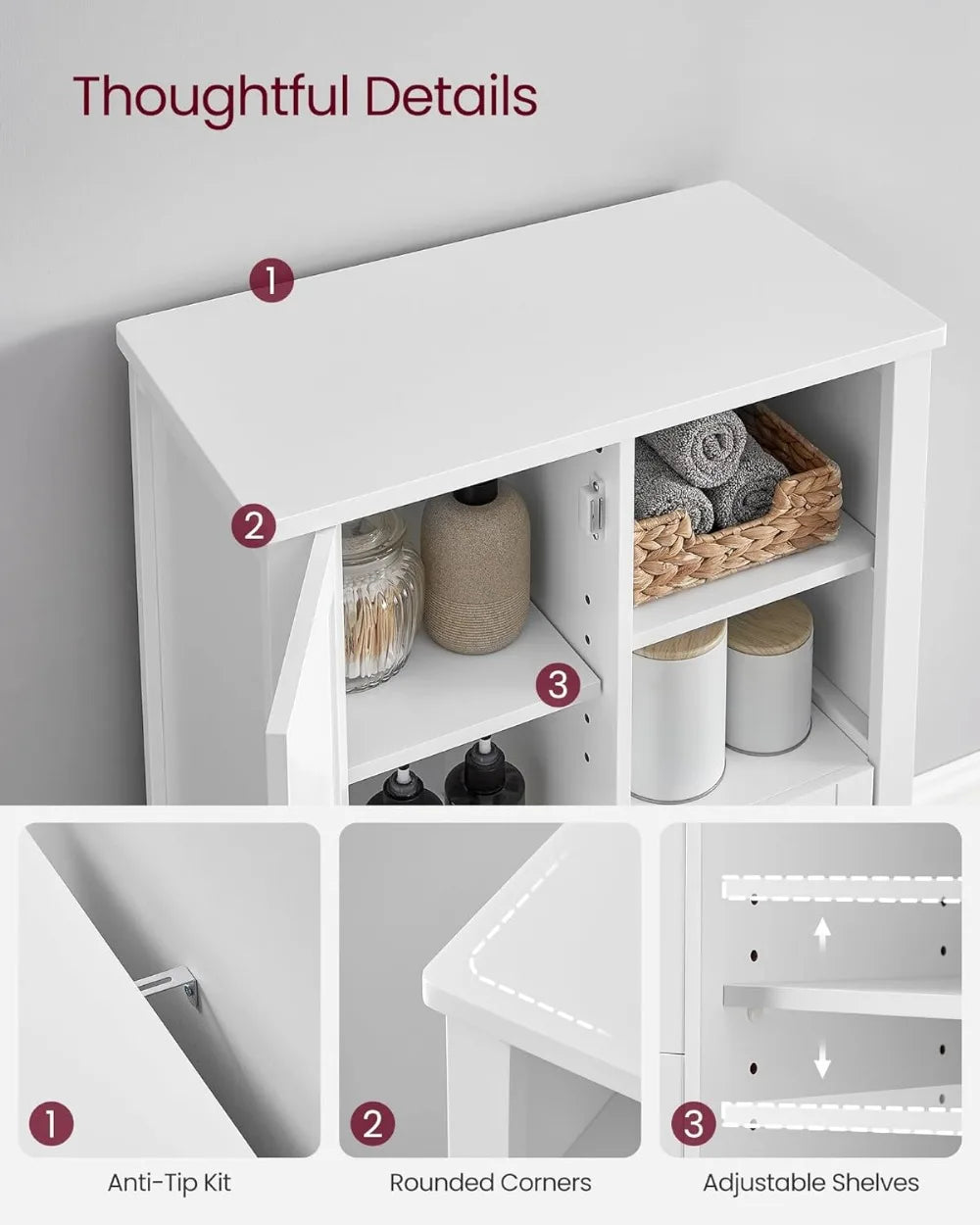 Bathroom Floor Storage Cabinet, Bathroom Cabinet Freestanding, Kitchen Cabinet, with Open Compartment, 2 Drawers, Adjustable