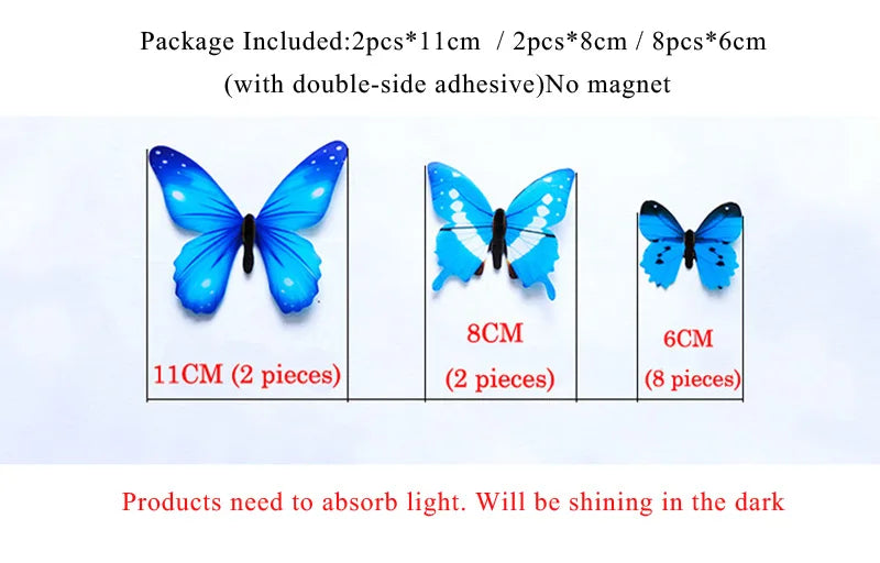 12Pcs/Set Luminous Butterfly Wall Stickers Living Room Butterflies For Wedding Party Decoration Home 3D Fridge Decals Wallpaper