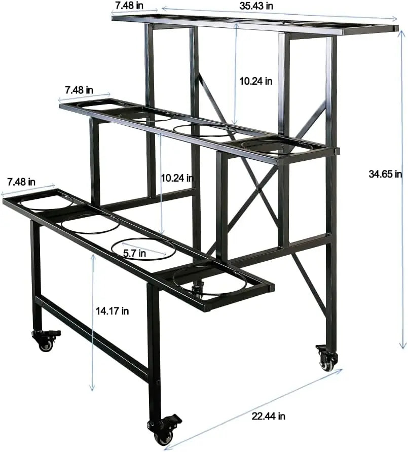 Moving Plant Stand with Wheels Heavy Duty Garden Cart Display Flower Shelf with 12pcs Plastic Buckets for Fresh Flowers