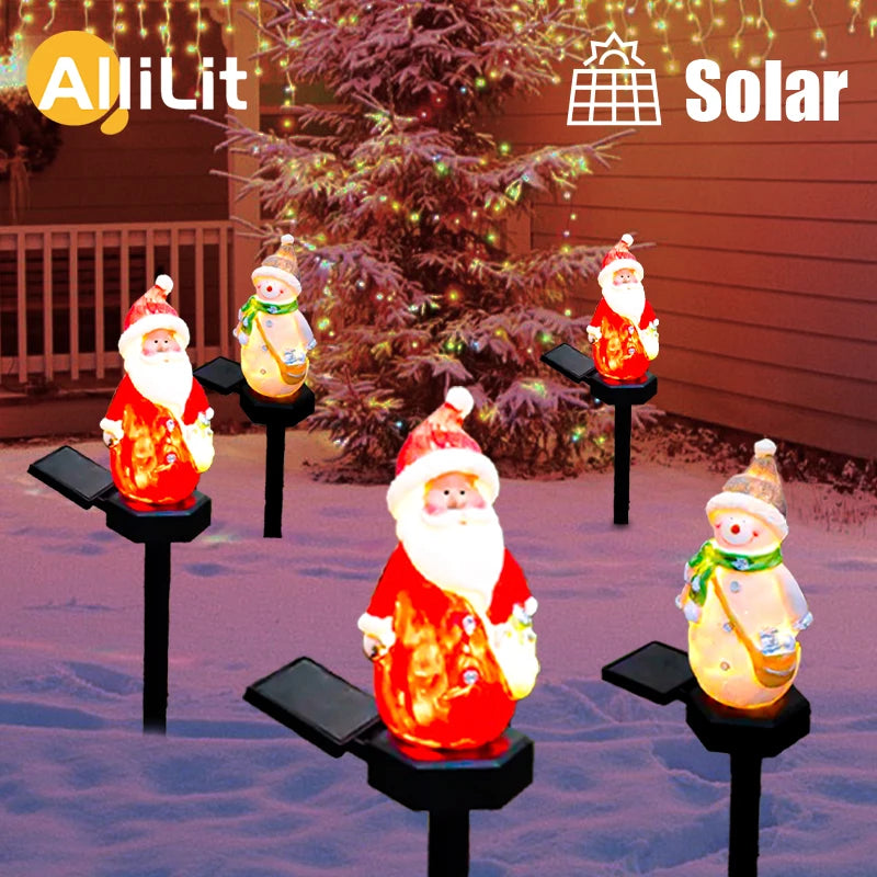 2024 Christmas Pathway LED Solar Lights Outdoor Waterproof Lawn Stake Lamp for Walkway Yard Home Decor Holiday Santa Claus