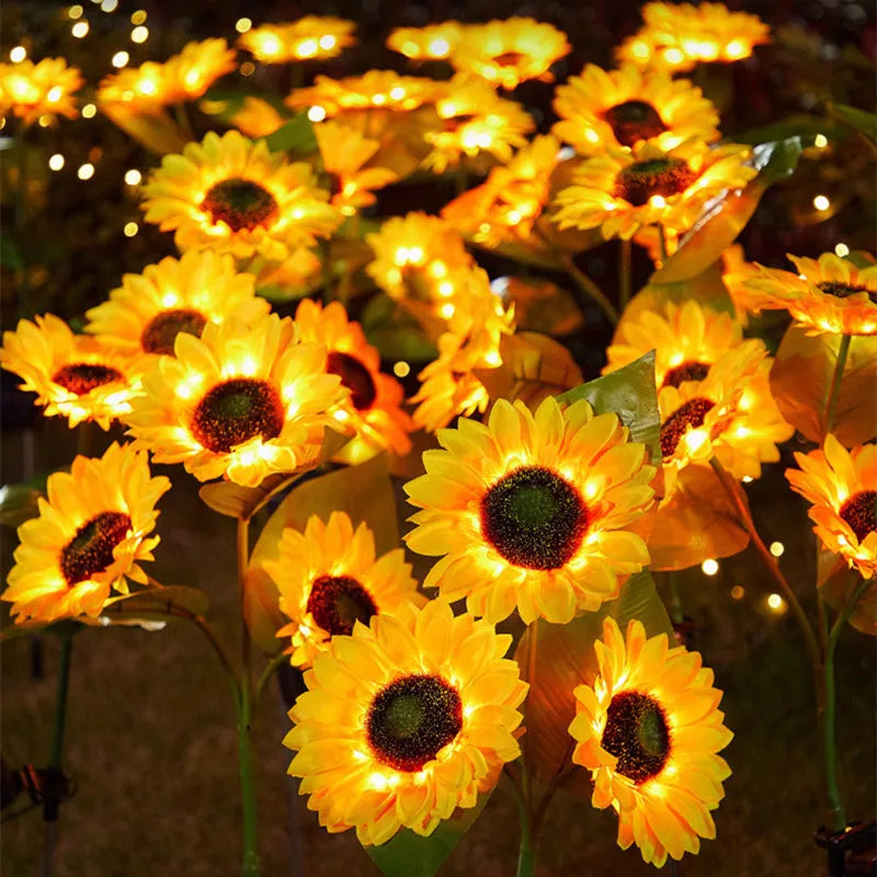 3 Heads LED Solar Simulation Sunflower Light Garden Yard Lawn Night Lights Landscape Lamp Home Decoration Christmas Flower Light