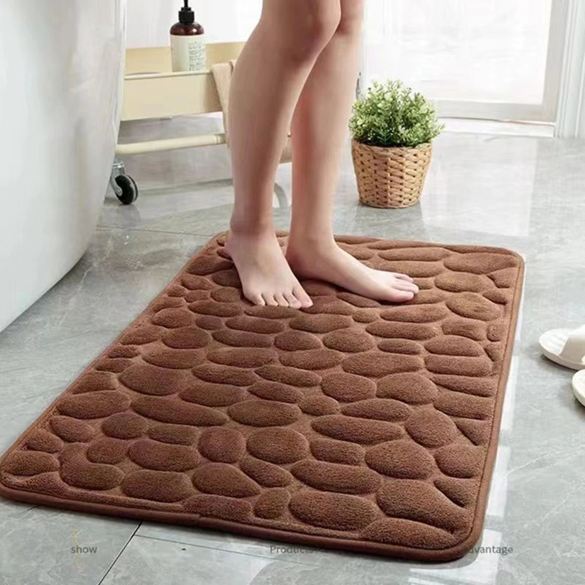 3D Non Slip Bathroom Mat Bath Mats Absorbent Doormat Carpet Cobblestone Embossed Door Floor Mats Machine Washable Quick Drying