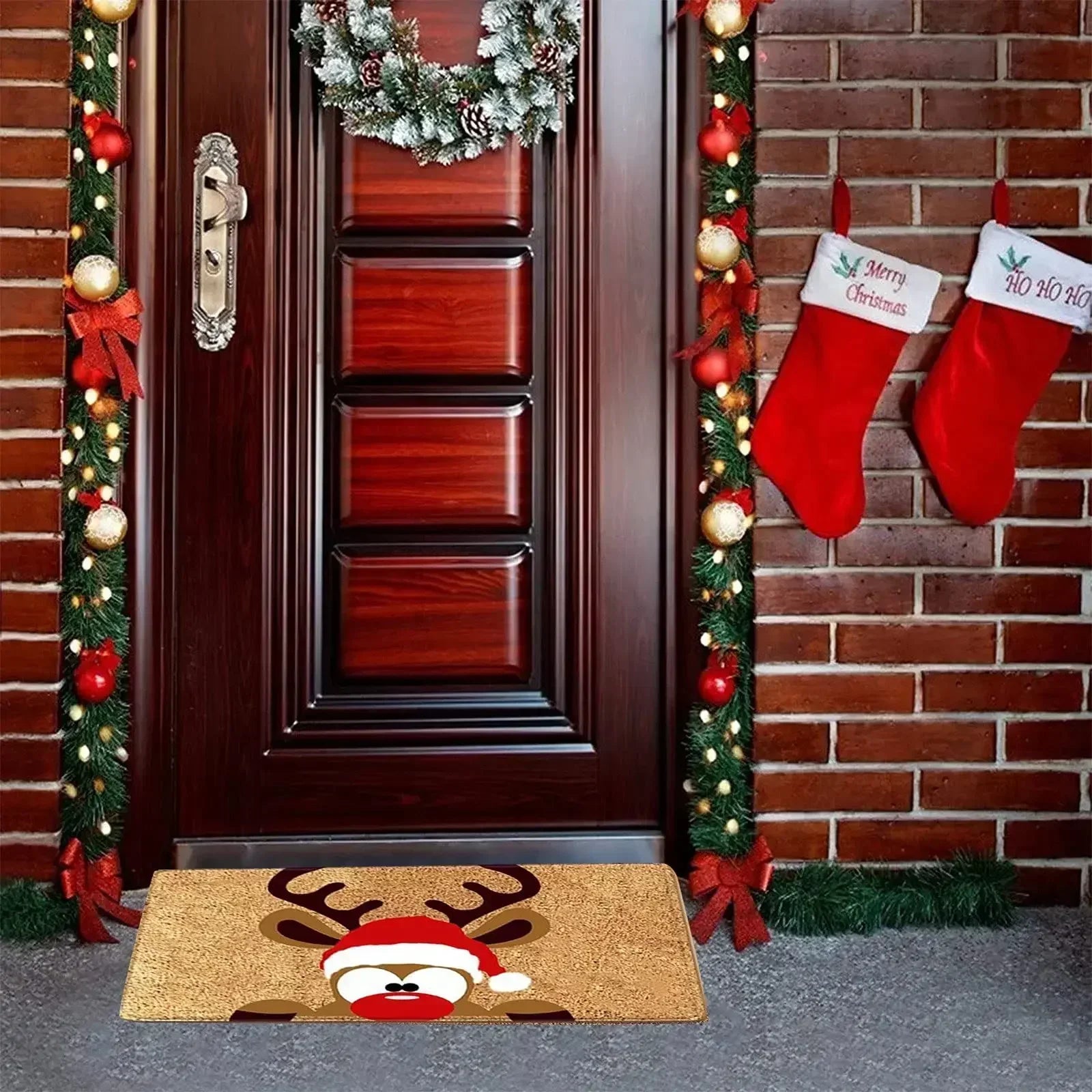 2025 Christmas Decorations Doormat,Merry Xmas Gnomes Elk Rug Indoor Outdoor Entrance Carpet Holiday Home Decor Door Mat