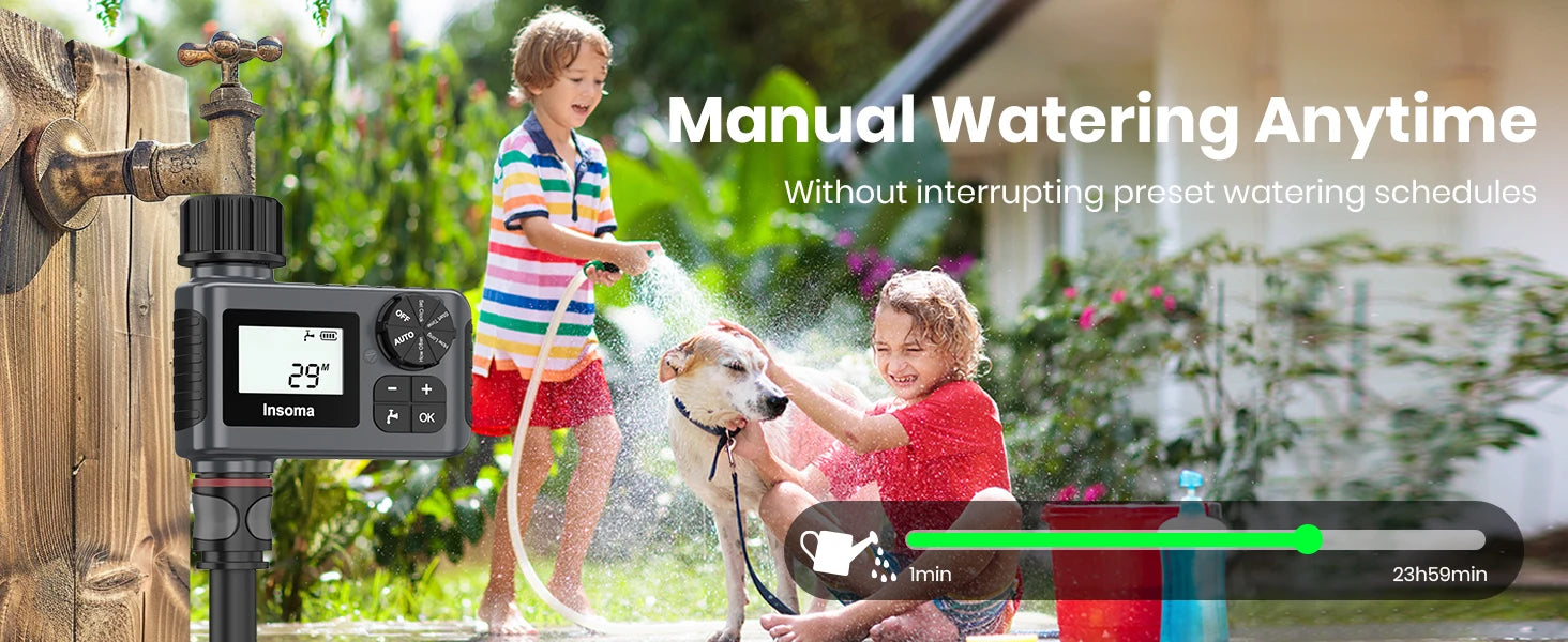 Insoma Automatic Water Timer Intelligent Irrigation Watering System Sprinkler Timer Garden Programmer Equipment IPX5 LCD Display