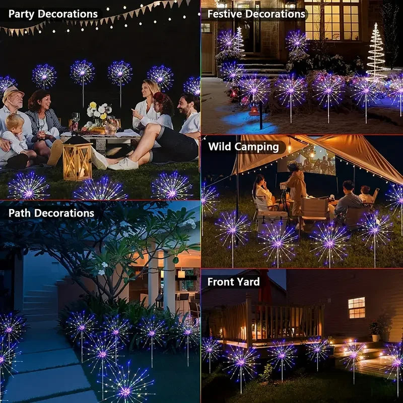 NEW 200LEDs Solar Fireworks Lights Outdoor Waterproof Solar Garden Lights 8 Lighting Modes With Remote Control Decorations Light