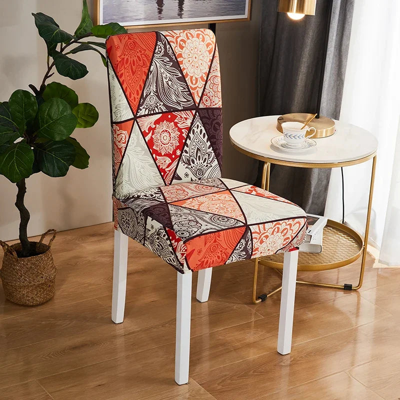 Printed Chair Cover Elastic Seat Chair Covers Removable Chair Slipcover For Wedding Hotel Banquet Dining Room Office Home Decor