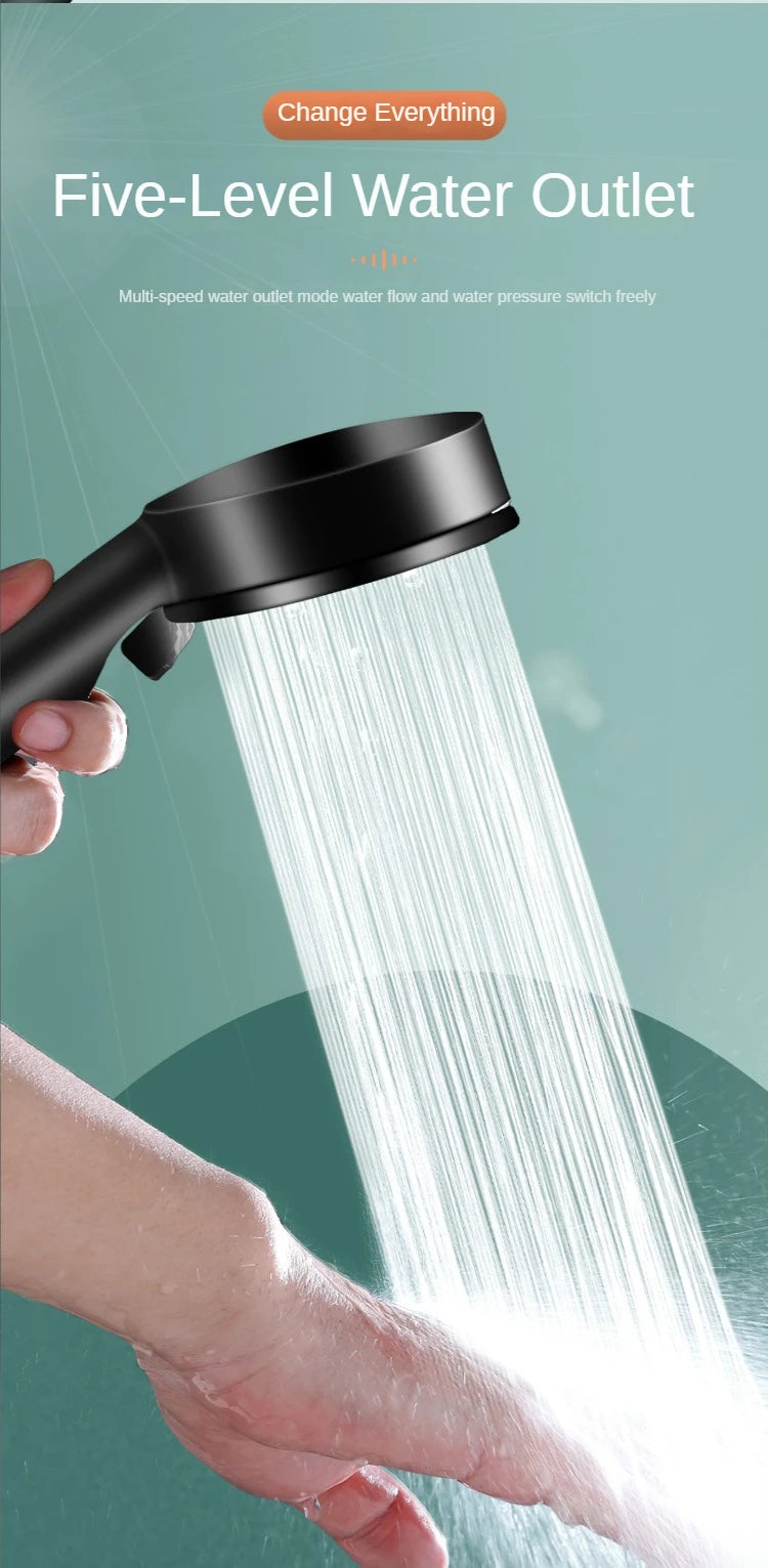 Black 5 Modes Shower Head Adjustable High Pressure Water Saving Shower Head Water Massage Shower Head Bathroom Accessories