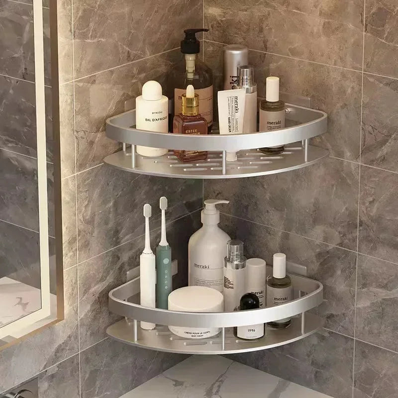 Bathroom Nail-free Shelf Shower Corner Shelf Aluminum Shampoo Shelf Shower Supply Storage Bathroom Accessories Bathroom Shelves