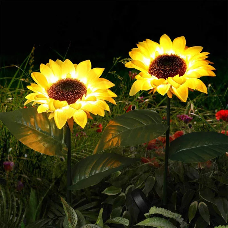 3 Heads LED Solar Simulation Sunflower Light Garden Yard Lawn Night Lights Landscape Lamp Home Decoration Christmas Flower Light