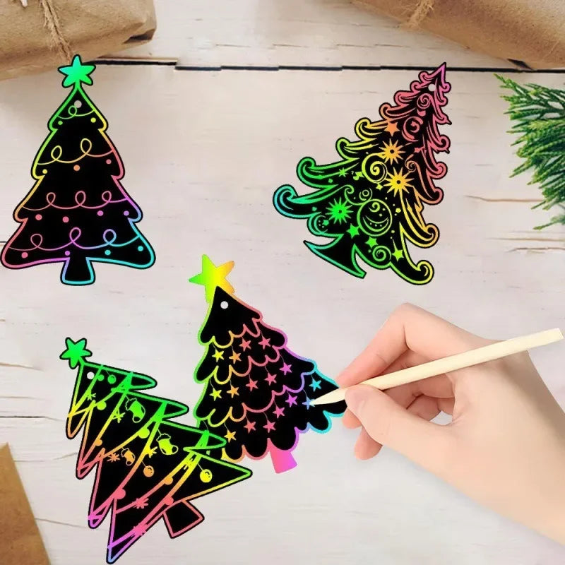 Christmas Scratch Painting DIY Cartoon Santa Claus Snowflake Scratch Card Xmas Tree Hanging Pendant Merry Christmas Decor 2024