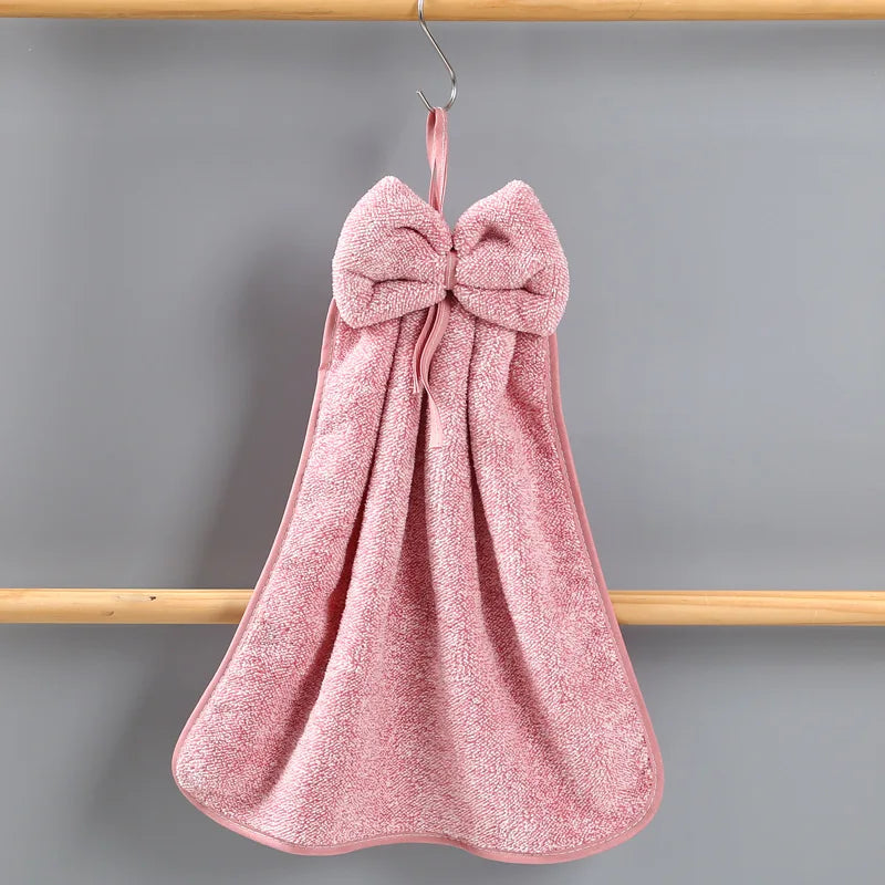 Bowknot Hand Towels for Kitchen Bathroom Coral Velvet Microfiber Soft Quick Dry Absorbent Cleaning Cloths Home Sauna Terry Towel