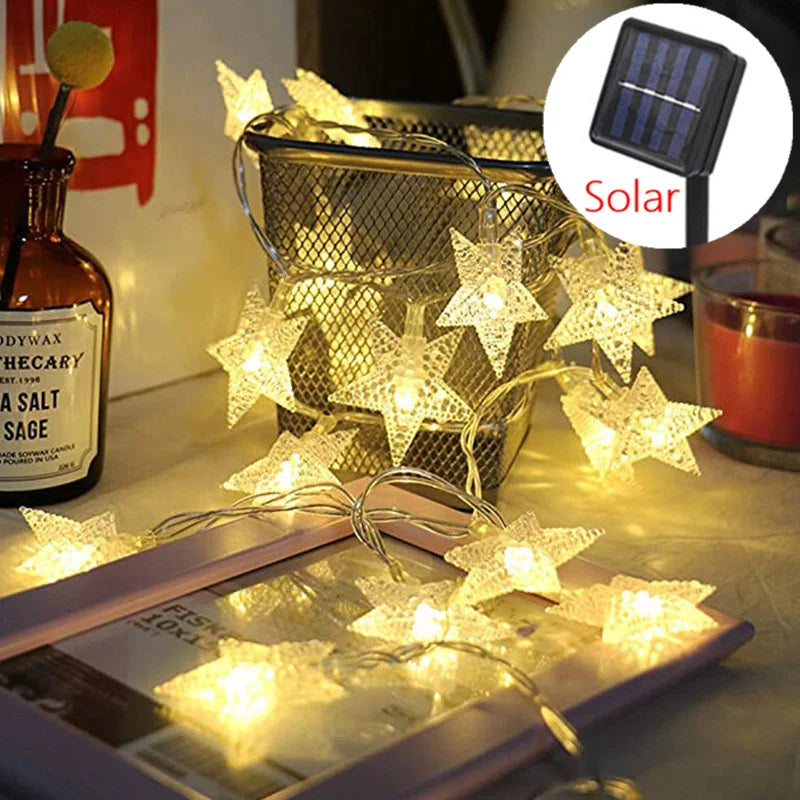 Solar Star String Lights Outdoor Waterproof LED Solar Powered Fairy Lights For Christmas Patio Garden Yard Porch Wedding Decor