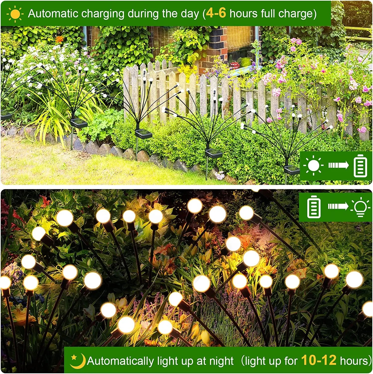 12Pack Outdoor LED Solar Lights Waterproof Starburst Solar Firefly Lights Lawn Lamp Garden Lamp for Path Landscape Decorative