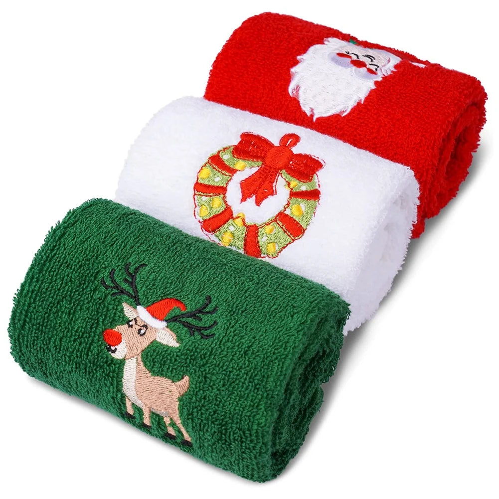 Soft Cotton Towels 3pcs Set Merry Christmas Santa Claus Hand Towels 32x45cm Absorbent Hand Bath Towels for Home Hotel Bathroom