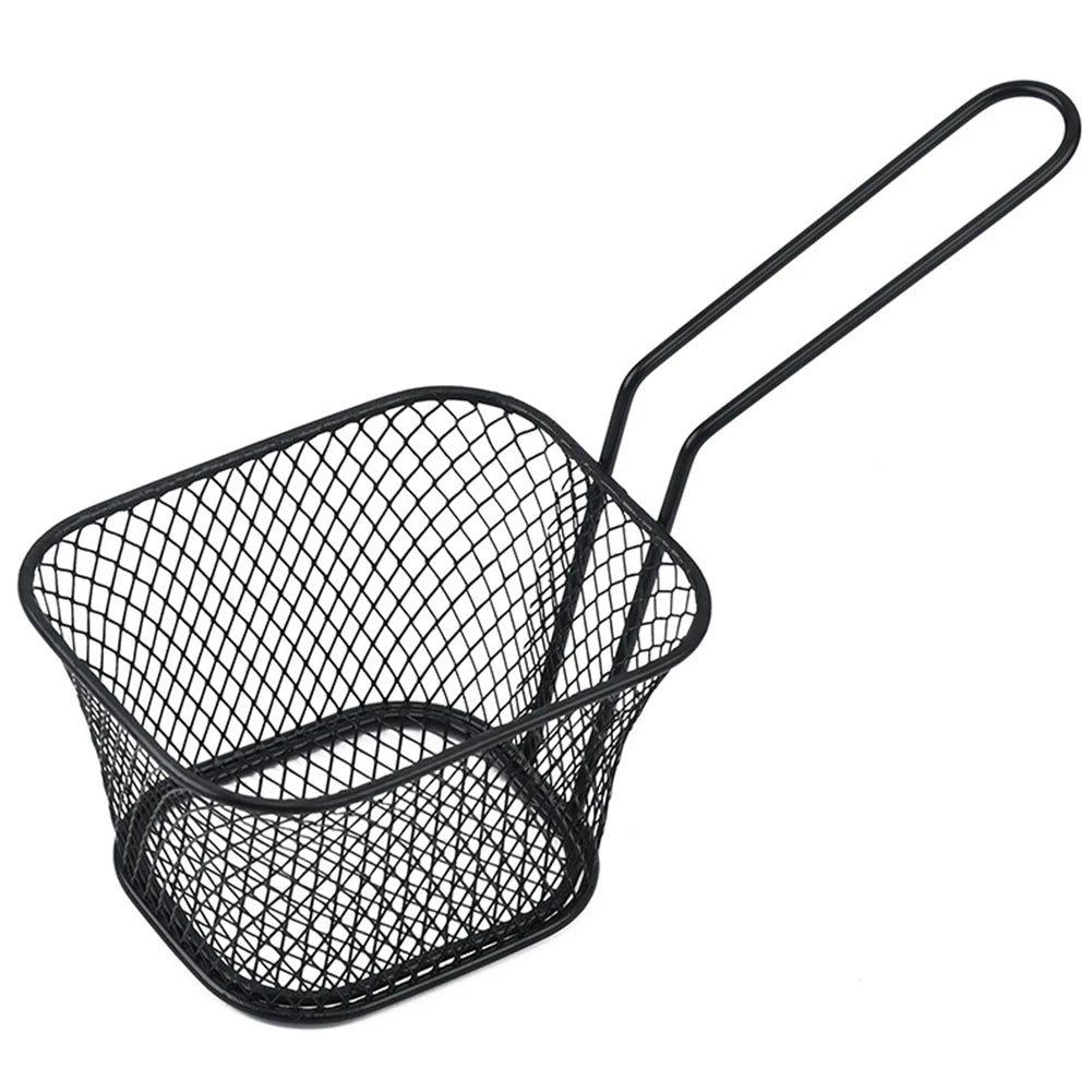 Mini Square Fry Basket Metal French Fries Chips Holder with Handle Desk Food Presentation Mesh Basket Kitchen Accessories Tools