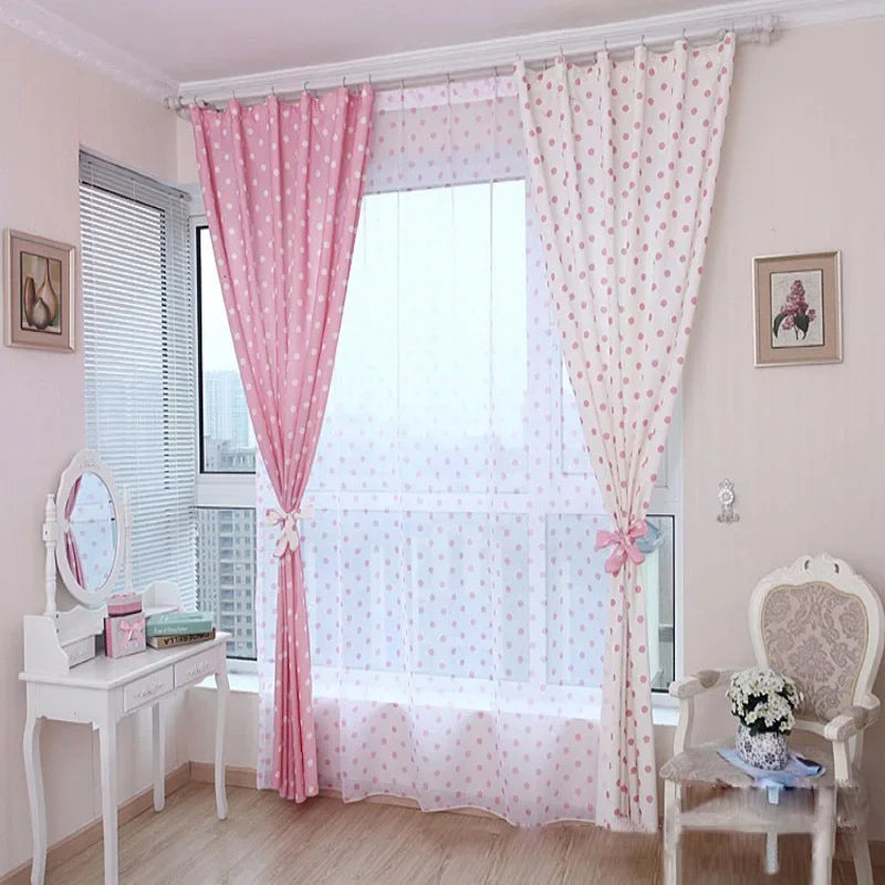 Small Dot Pattern Curtains Korean Fresh Semi Shade Curtains Kids Girls Bedroom Curtains Cloth Tulle Custom Made X-WP122#20