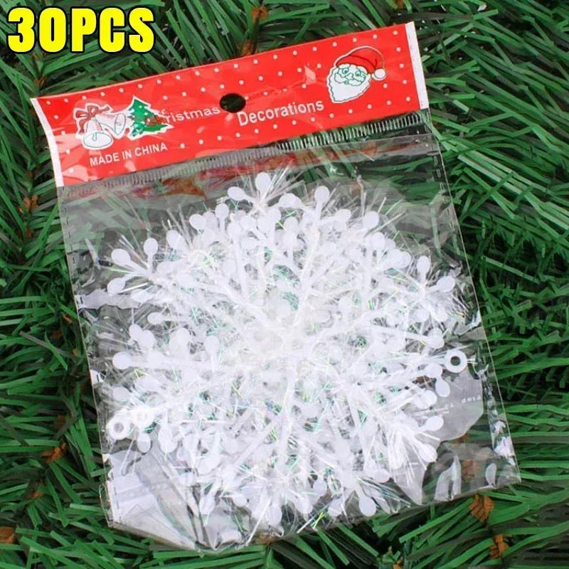 30Pcs Christmas Snowflake Decoration White Glitter Fake Snowflake DIY Xmas Tree Hanging Pendents New Year Home Party Ornaments