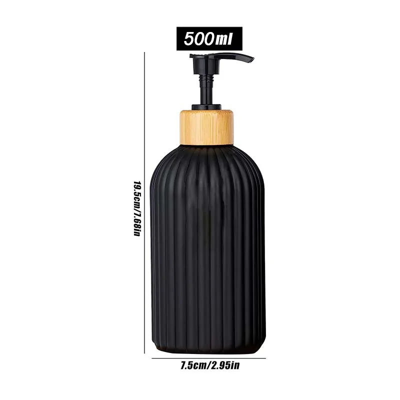 500ml Strip Soap Dispenser With Bamboo Pump Refillable Bottle Shampoo Conditioner Lotion Body Wash Empty Container For Bathroom