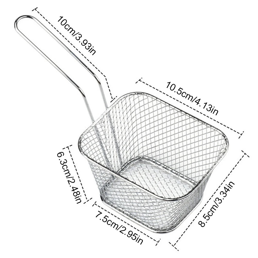 Mini Square Fry Basket Metal French Fries Chips Holder with Handle Desk Food Presentation Mesh Basket Kitchen Accessories Tools