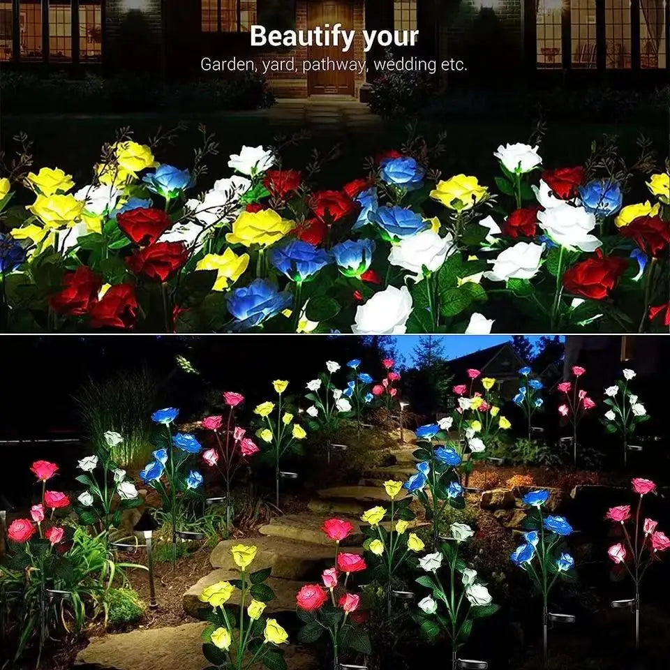 5 Heads Solar Lights Outdoor Decorative Solar Garden Lights Rose Flower Lawn Lamp for Yard Patio Garden Decor